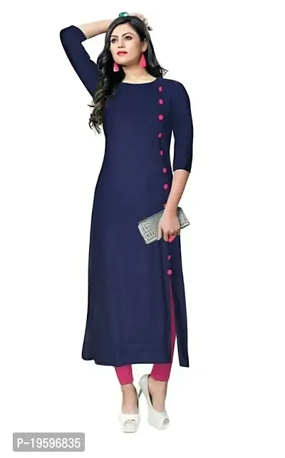 Aziz Textile Pure Cotton 3/4 Sleeve Trending Straight Kurtis Design for Women(at_Navy Blue_M)