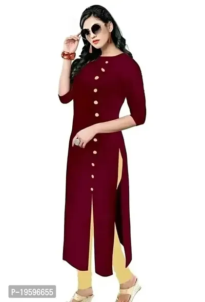 Aziz Textile Pure Cotton 3/4 Sleeve Trending Straight Kurtis Design for Women(at_Maroon_M)-thumb2