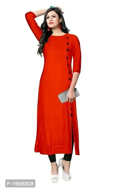 Aziz Textile Pure Cotton 3/4 Sleeve Trending Straight Kurtis Design for Women(at_Red_S)