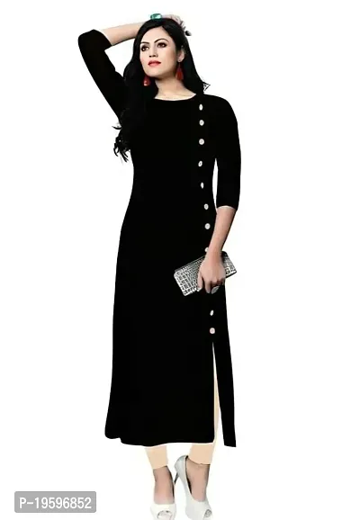 Aziz Textile Pure Cotton 3/4 Sleeve Trending Straight Kurtis Design for Women(at_Black_M)