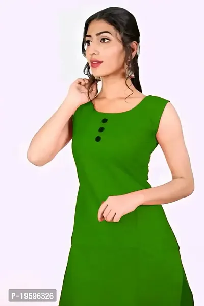 Aziz Textile Women Beautiful Solid Rayon Stylish Sleeveless Kurti Knee Length-thumb2