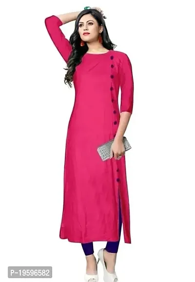 Aziz Textile Pure Cotton 3/4 Sleeve Trending Straight Kurtis Design for Women(at_Pink_XXL)