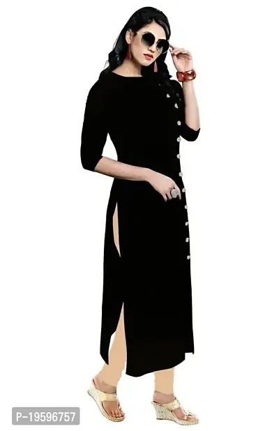 Aziz Textile Pure Cotton 3/4 Sleeve Trending Straight Kurtis Design for Women(at_Black_XXL)-thumb4