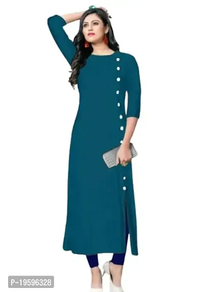 Aziz Textile Pure Cotton 3/4 Sleeve Trending Straight Kurtis Design for Women(at_Teal Blue_XS)