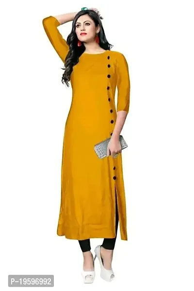 Aziz Textile Pure Cotton 3/4 Sleeve Trending Straight Kurtis Design for Women(at_Yellow_M)