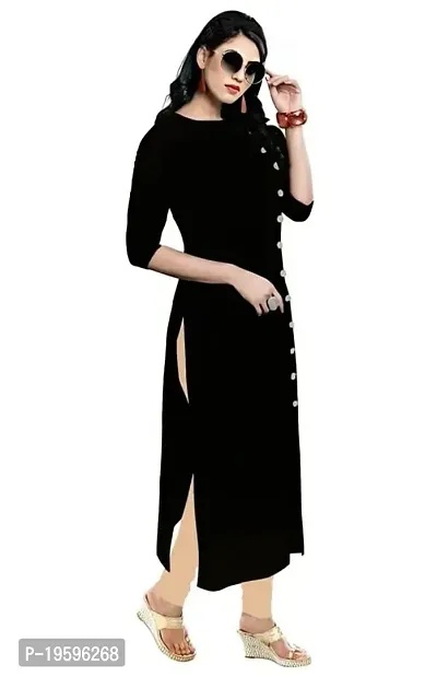 Aziz Textile Pure Cotton 3/4 Sleeve Trending Straight Kurtis Design for Women(at_Black_XL)-thumb4