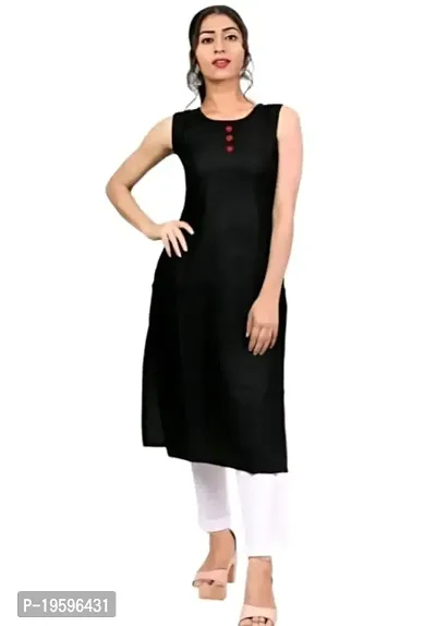 Aziz Textile Women Beautiful Solid Rayon Stylish Sleeveless Kurti Knee Length-thumb0