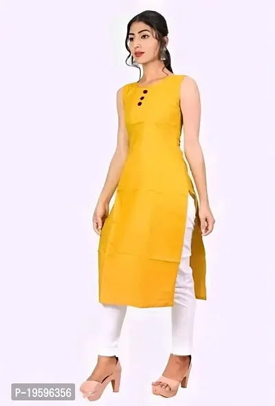 Aziz Textile Women Beautiful Solid Rayon Stylish Sleeveless Kurti Knee Length-thumb2