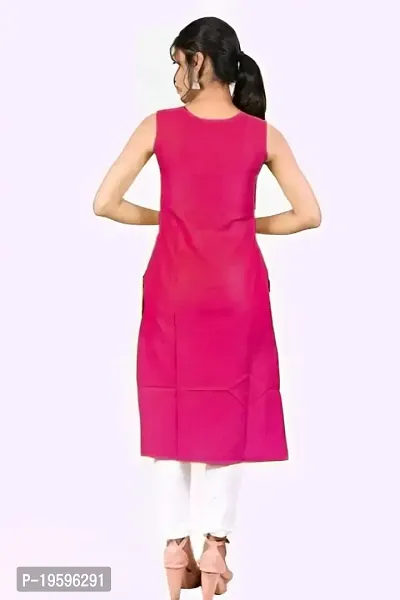 Aziz Textile Women Beautiful Solid Rayon Stylish Sleeveless Kurti Knee Length-thumb4