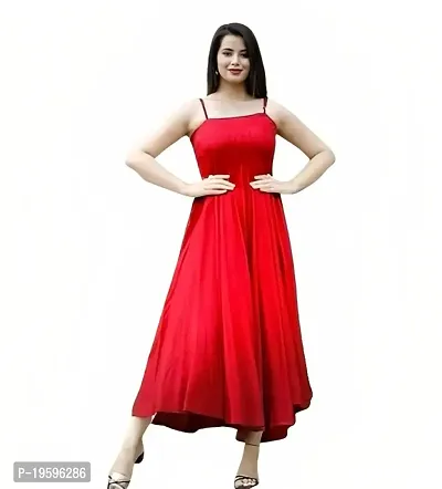 Aziz Textile Women's Sleeveless Fully Stitched Plain and Solid Gown Dress with Ankle Length and Square Neck Stylish