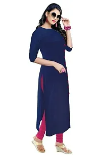 Aziz Textile Pure Cotton 3/4 Sleeve Trending Straight Kurtis Design for Women(at_Navy Blue_XS)-thumb1