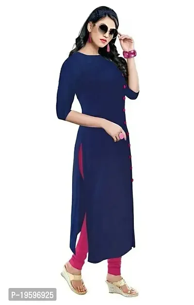 Aziz Textile Pure Cotton 3/4 Sleeve Trending Straight Kurtis Design for Women(at_Navy Blue_XS)-thumb2