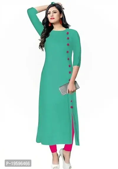 Aziz Textile Pure Cotton 3/4 Sleeve Trending Straight Kurtis Design for Women(at_Sky Blue_S)