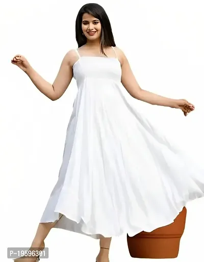 Aziz Textile Women's Sleeveless Fully Stitched Plain and Solid Gown Dress with Ankle Length and Square Neck Stylish