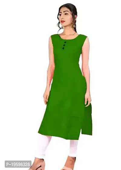 Aziz Textile Women Beautiful Solid Rayon Stylish Sleeveless Kurti Knee Length-thumb0