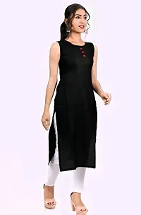 Aziz Textile Women Beautiful Solid Rayon Stylish Sleeveless Kurti Knee Length-thumb1