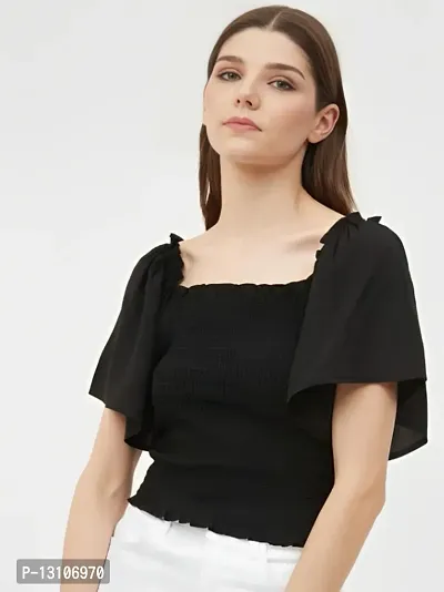 TRENDY BUTTERFLY SLEEVE SMOCK TOP BLACK-thumb0