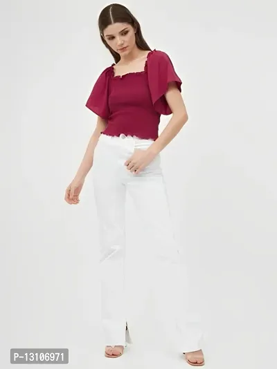 TRENDY BUTTERFLY SLEEVE SMOCK TOP MAROON-thumb0