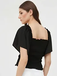 TRENDY BUTTERFLY SLEEVE SMOCK TOP BLACK-thumb1