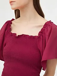 TRENDY BUTTERFLY SLEEVE SMOCK TOP MAROON-thumb1