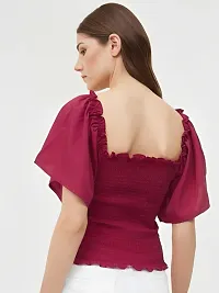 TRENDY BUTTERFLY SLEEVE SMOCK TOP MAROON-thumb2