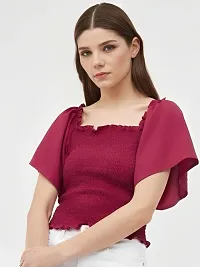 TRENDY BUTTERFLY SLEEVE SMOCK TOP MAROON-thumb3