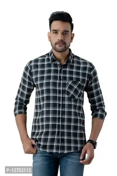 Bombay Check Regular Fit Casual Men Shirts (Large, Black)-thumb0