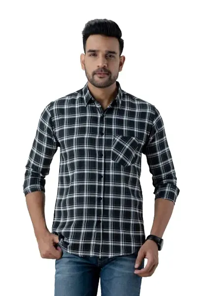 Bombay Check Regular Fit Casual Men Shirts (Large, Black)