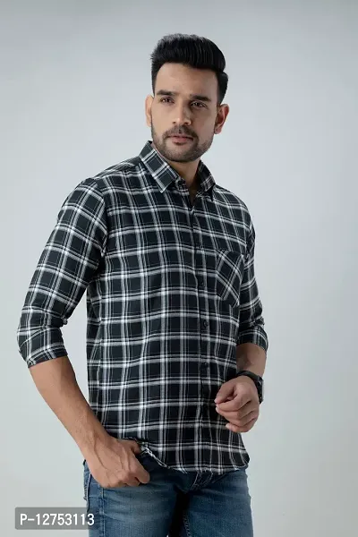 Bombay Check Regular Fit Casual Men Shirts (Large, Black)-thumb5