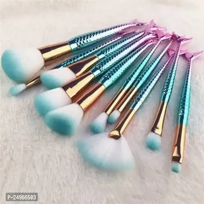 VELORA Mermaid FISH TAIL Makeup Brushes Set Foundation Blending Powder Eyeshadow Concealer Fish Tail Brush Cosmetics Rainbow Make Up Tools Kits (Pack of 10)