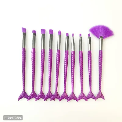 VELORA Mermaid Synthetic Fiber Eyeliner Eyeshadow Blending Fish Tail Makeup Brushes Set 10 Pieces (Purple)