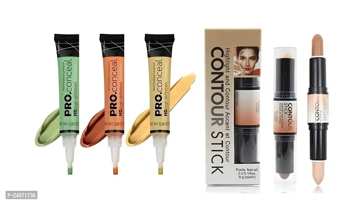 VELORA Waterproof Concealer Matte Full Coverage pro Concealer Oil Free  Lightweight. highly pigmented Pack Of 3 with Highlighter and Contour Stick Highlighter (cream) Concealer (Beige, 8 g)