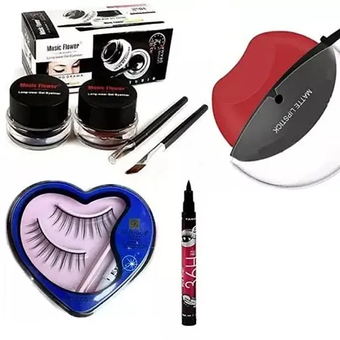 Velora Gel Eyeliner With Lip Shape Red Matte Lipstick 36h Black Waterproof Liquid Eyeliner (4 Items in the Set)