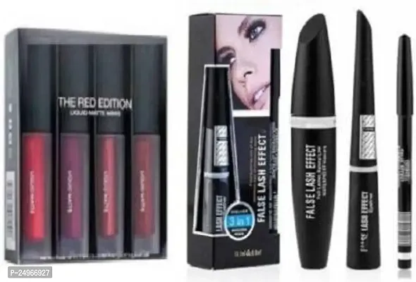 VELORA 4 In Shade Liqid Lipstick + 3 In1 Mascara Combo (2 Items in the set)