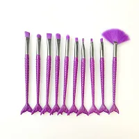 VELORA Mermaid Synthetic Fiber Eyeliner Eyeshadow Blending Fish Tail Makeup Brushes Set 10 Pieces (Purple)-thumb1