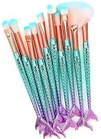 VELORA Mermaid FISH TAIL Makeup Brushes Set Foundation Blending Powder Eyeshadow Concealer Fish Tail Brush Cosmetics Rainbow Make Up Tools Kits (Pack of 10)-thumb1