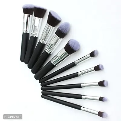 VELORA Makeup Brushes Set Tool Pro Foundation Blending Blush Eyeliner Face Powder Brush Kit (Silver Black Grey) set of 10