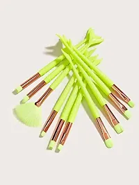 Velora Mermaid Synthetic Fiber Eyeliner Eyeshadow Blending Fish Tail Makeup Brushes Set 10 Pieces (Neon Green)-thumb2