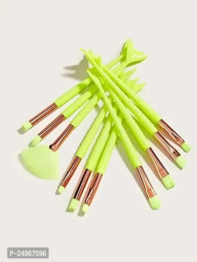 Velora Mermaid Synthetic Fiber Eyeliner Eyeshadow Blending Fish Tail Makeup Brushes Set 10 Pieces (Neon Green)-thumb3