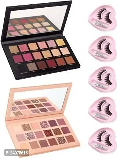 VELORA Natural False Eyelashes with Glue (Pack of 5 Pairs) with 18 Colours Multi Shades Rose Gold/Remastred + Nude Edition Eye shadow Palette Combo (7 Items in the set)
