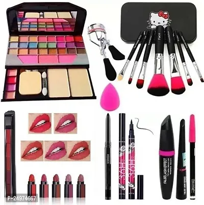 VELORA Tya Makeup Kit 1pcCurler 1pc Puff 7pc Brush, 5in1 Lipstic, 3in1 Mascara Kajal 36H Eyeliner (8 Items in the Set)