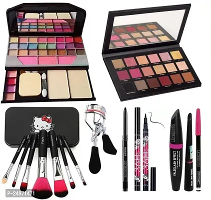 VELORA Kajal 3in1 Combo set,36h Eyeliner,Curler,Set of 7 BLACK/PINK Makeup Brushes, 6155 (Eyeshadow,Blusher,Compact,Lip Gloss)  Beauty Multi Shades HDA 18 Colors Eye Shadow Palette (9 items)-thumb0