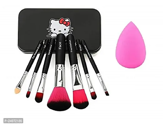 VELORA High Density Bristle Makeup Mini Brush Kit With Storage Box and Sponge Puff- Black, Set of 7 Pieces, 03