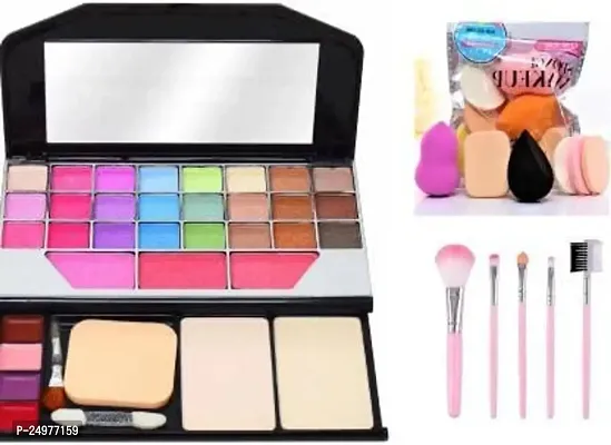 VELORA Face makeup combo (makeup Palette + Set Of 5 Pcs Makeup Brush Set + 6 PcBeauty Blender) (12 Items in the set)