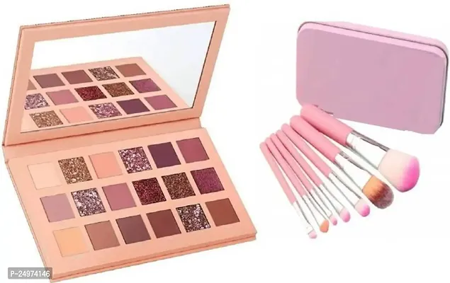 VELORA Multi Shades 18 Colours Nude Edition Eyeshadow Palette 18 G With Premium Eye Makeup Brush Applicator Box Holder Set (8 Items in the Set)