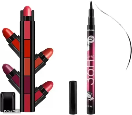 VELORA Matte Ultra Smooth 5 in 1 Lipstick WITH 36H long lasting Waterproof Liquid Eyeliner(2 Items in the set)