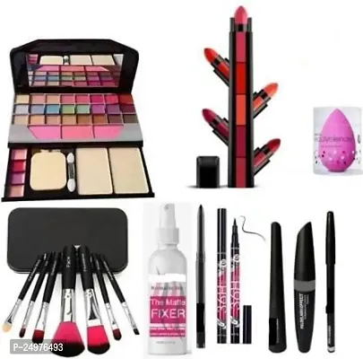 VELORA Makeup Kit,Puff,7 Piece Brush +Makeup Fixer+ 3 In 1 Mascara,Eyebrow Pencil,Eyeliner,36h Eyeliner+Kajal+5 In 1Lip (10 Items in the set)-thumb0