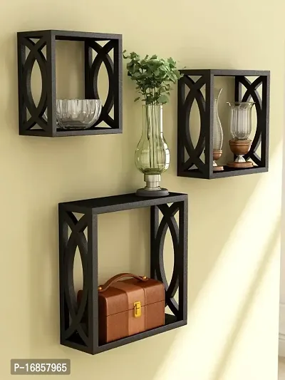 Vishva Handicraft Square Cube Floating Wall Shelves / Book Shelves for Living Room and Home Decor Set of 3-thumb0