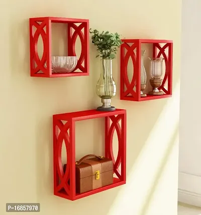 Vishva Handicraft Square Cube Floating Wall Shelves / Book Shelves for Living Room and Home Decor Set of 3