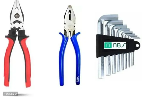 Nbs 5 Pieces Screwdriver Kit With Double Colour Grip Plier-8 Inch,Crv Lineman Plier-8 Inch Hand Tool Kit (11 Tools)